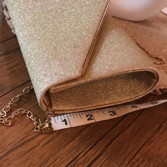 GOLD METALLIC WEDDING PROM GLITTER SPARKLE ENVELOPE BAG CLUTCH PURSE NEW - Picture 3 of 9